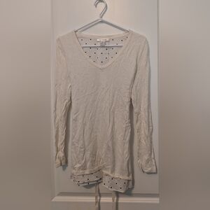 Motherhood Maternity Elegant Cream And Polka-dot V-Neck Women's Top